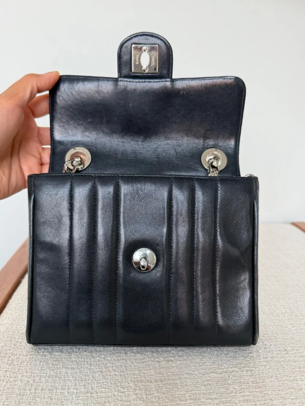 Chanel Mini Square Black Leather Crossbody Bag Vintage Rare